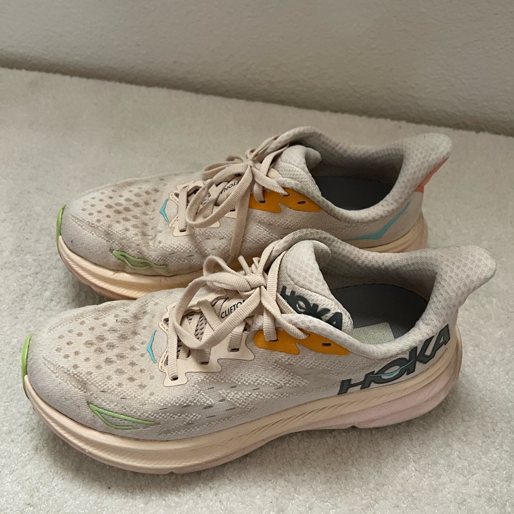 Hoka Women's Athletic Shoes in Beige with Yellow & Green Accents